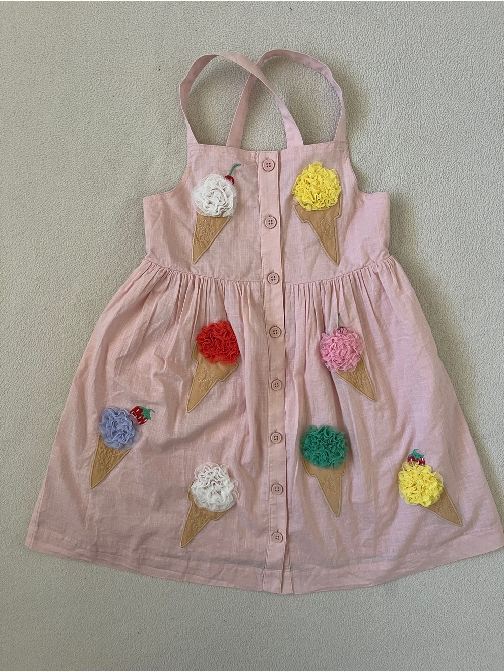 Mini Boden Ice Cream Button Embroidered Appliqué Summer Blush Pink Strap Dress - Picture 6 of 15